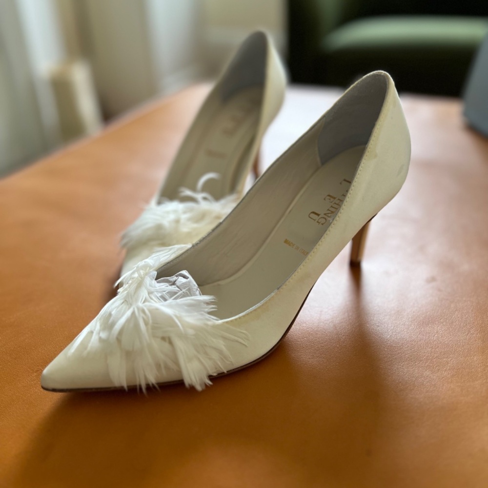 Something Bleu Crimson Ivory Satin Pumps - Picture 6 of 11